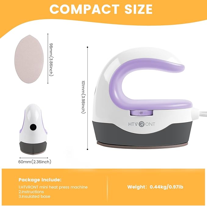 HTVRONT Heat Press Mini Heat Press Machine, Small Heat Press Portable Iron Press Machine for T Shirts, Hats, Heating Transfer Projects (Lavender Purple)