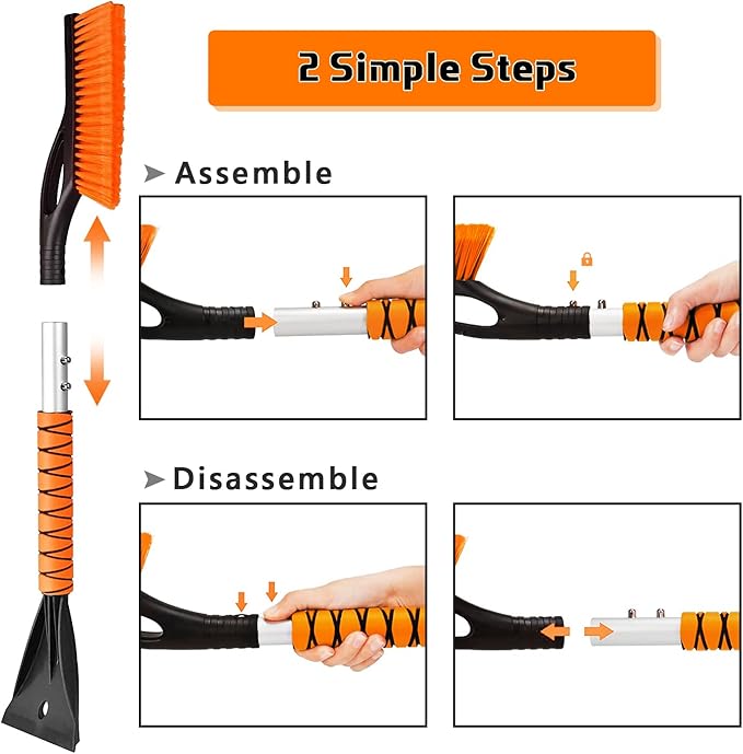 27" Car Snow Brush and Ice Scrapers for Car Windshield, 2-in-1 Detachable Ice Scraper and Brush for Car with Ergonomic Foam Handle, Suitable for Cars, Trucks, SUVs