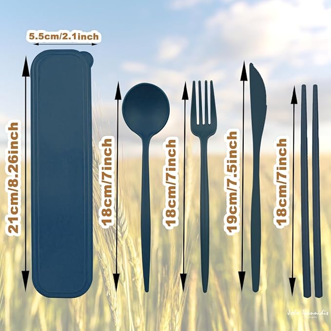 4 Sets Reusable Utensils Set with Case,Camping Cutlery Set Travel Silverware Set with Case Lunch Utensils Set for Work,Utensil Sets for Lunch Picnic Daily Use Outdoor (Darkblue)