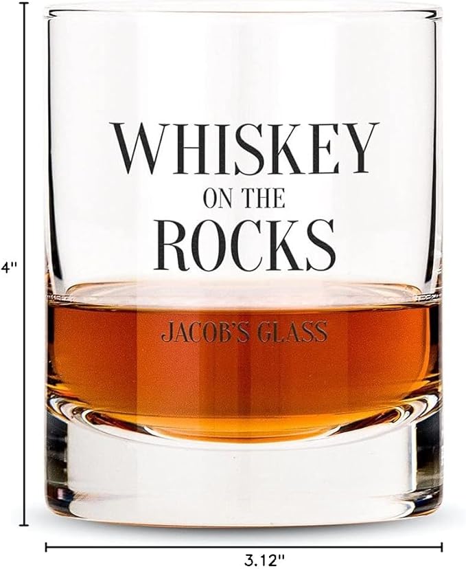 WEDDINGSTAR Personalized Whiskey Glass 11oz - Whiskey Rocks Print