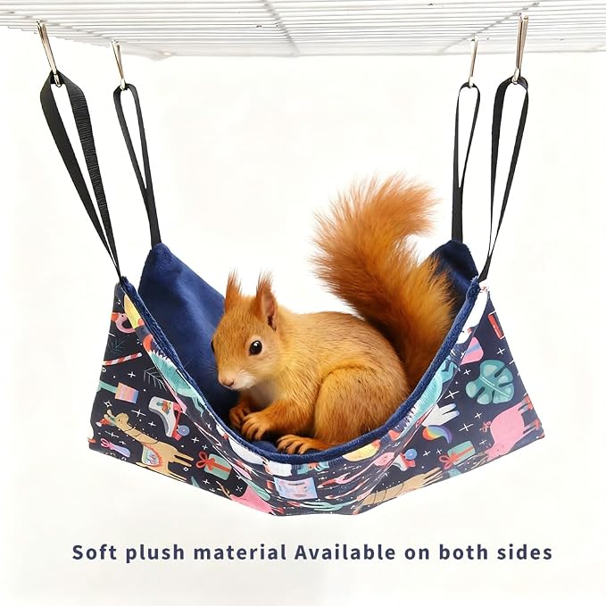 JNJNCWYP 4 Pack Ferret Hammock Set, Hanging Soft Small Animal Hammocks with Hideout,Tunnel and Double Layer,Cage Accessories for Ferret,Rats,Sugar Glider,Squirrel(Navy Blue)