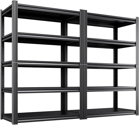 2 Pack Heavy Duty 5-Tier Garage Shelving Unit (2500 LBS Capacity)–71.2"H x 35"W x 16"D Adjustable Metal Storage Rack, Industrial Steel Utility Shelves for Garage, Pantry, Warehouse, and Basement Black