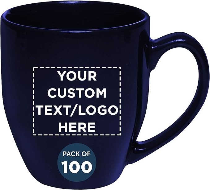Custom Large Coffee Cups 16 oz. Set of 100, Personalized Bulk Pack - Perfect for Tea, Espresso, Cappuccino, Hot Cocoa - Blue
