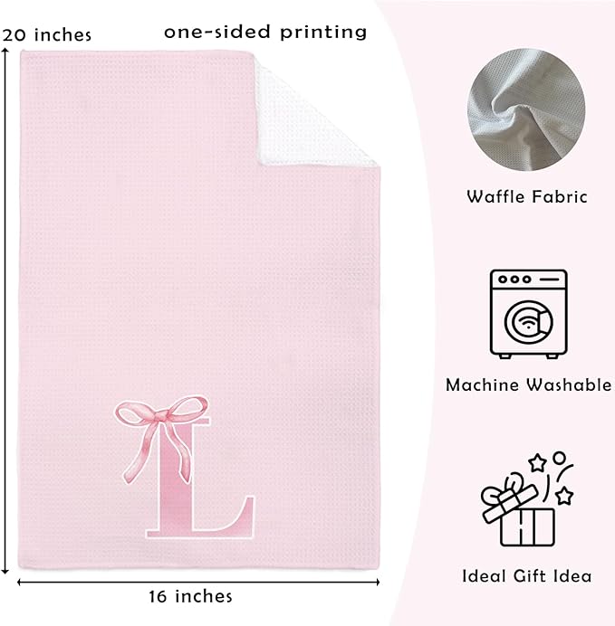Monogrammed Initial L Hand Towels for Bathroom, Personalized Gifts for Women Girls Birthday Christmas, Coquette Preppy Pink Bows Waffle Kitchen Dish Tea Towels with Initial, 16x24 Inch