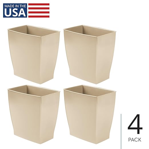 iDesign Small Rectangular Bathroom Trash Set of 4-Taupe Brown Waste Can