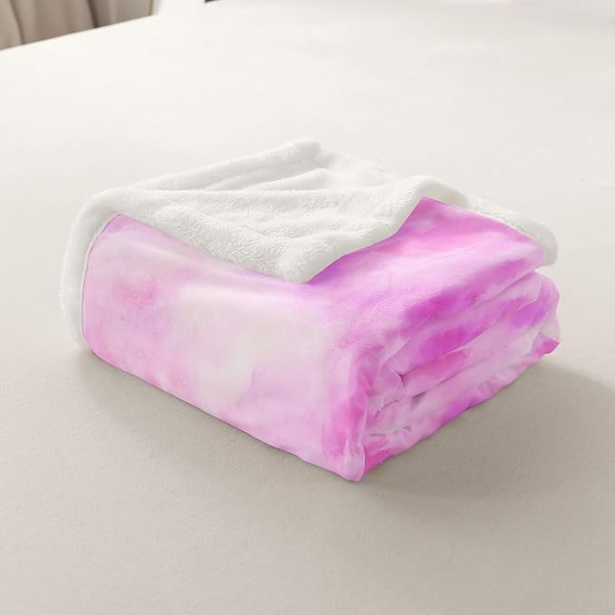Feelyou Pink Fleece Throw Blanket Queen 90"x90" Kids Tie Dye Watercolor Sherpa Blanket Plush Fuzzy for Bed Couch Chair Living Room, Dreamy Girly Bed Blanket Room Decor