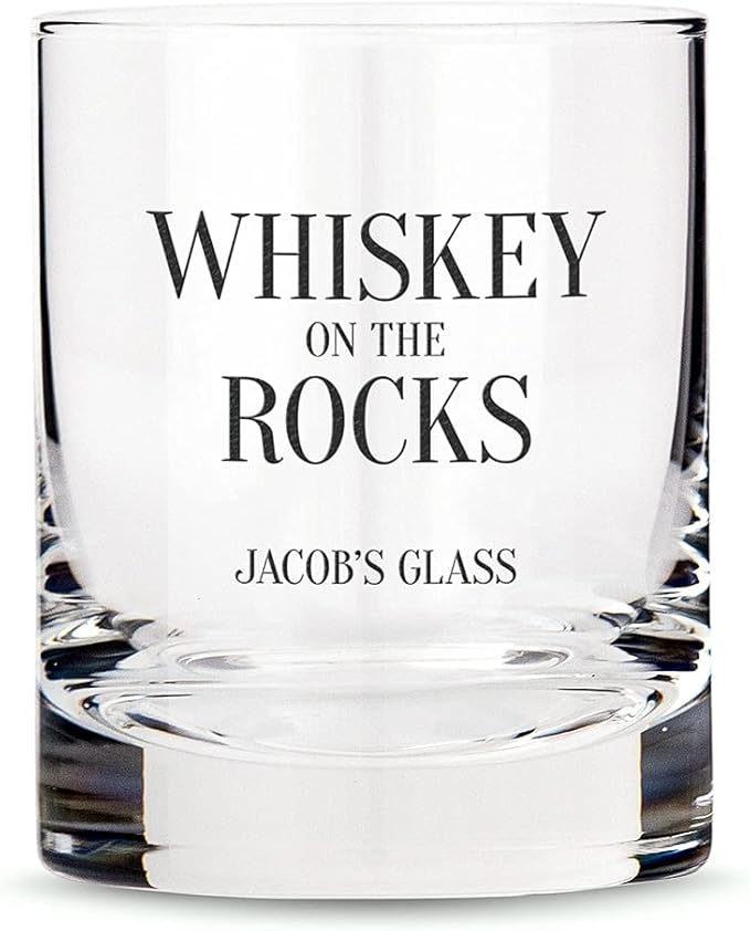 WEDDINGSTAR Personalized Whiskey Glass 11oz - Whiskey Rocks Print