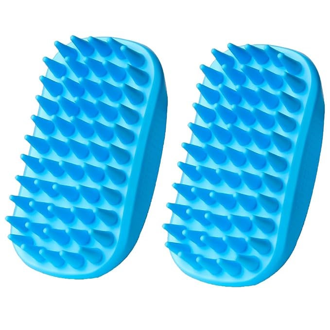 2PCS Dog Bath Scrubber Brush Rabbit Shampoo Brush for Small Animal Shower Washing Brush with Adjustable Handle for Pets Grooming Ferret Guinea Pig Squirrel (Long Pins)