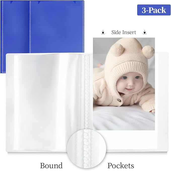 Vienrose Small Photo Album 3-Pack 5 x 7 Photo Book Album, Each Picture Book Holds 52 Photos Mini Photo Book with Customizable Cover, Postcard Album, Baby Photo Albums (Blue)