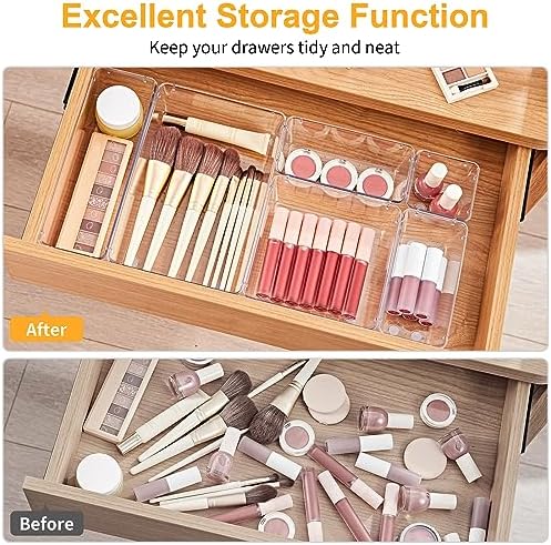 SMARTAKE 13-Piece Drawer Organizers with Non-Slip Silicone Pads, 5-Size