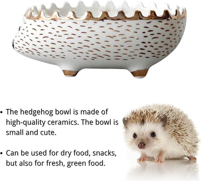 Hedgehog Bowl - Ceramic Small Animal Food Bowl Water Dish Feeder Chew Resistant Prevent Tipping for Hedgehog Hamster Sugar Glider Rat Gerbil Mice Small Animal Cage Accessories (Hedgehog Shape)