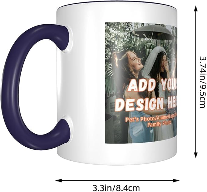 Custom Mugs and Coffee Cups Partial or Full Size Printed Creative Designs Customizable with Your Photos Images Text (Partial, Navy)