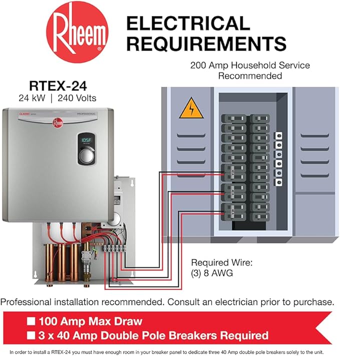 Rheem RTEX-24 24kW 240V Electric Tankless Water Heater, Gray