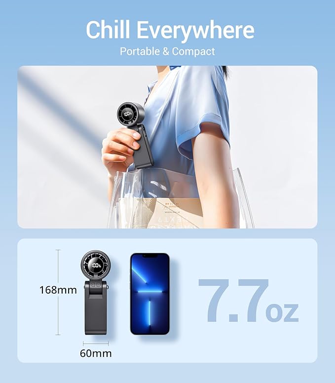 Portable Handheld Turbo Fan, 100 Gear Wind, Battery Operated, 3 IN 1 Hand Fan with Air Turbo Tech Cooling Fans for Outdoor Activities, Travel, Working, Makeup