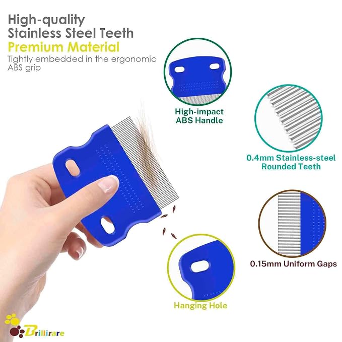 4 Pack Dog Grooming Comb, Pet Flea Lice Combs, Stainless Steel Cat Combs with Rounded Teeth, Double Sided Professional Pet Tear Stain Remover, Dematting Tool for Small, Medium & Large Pets