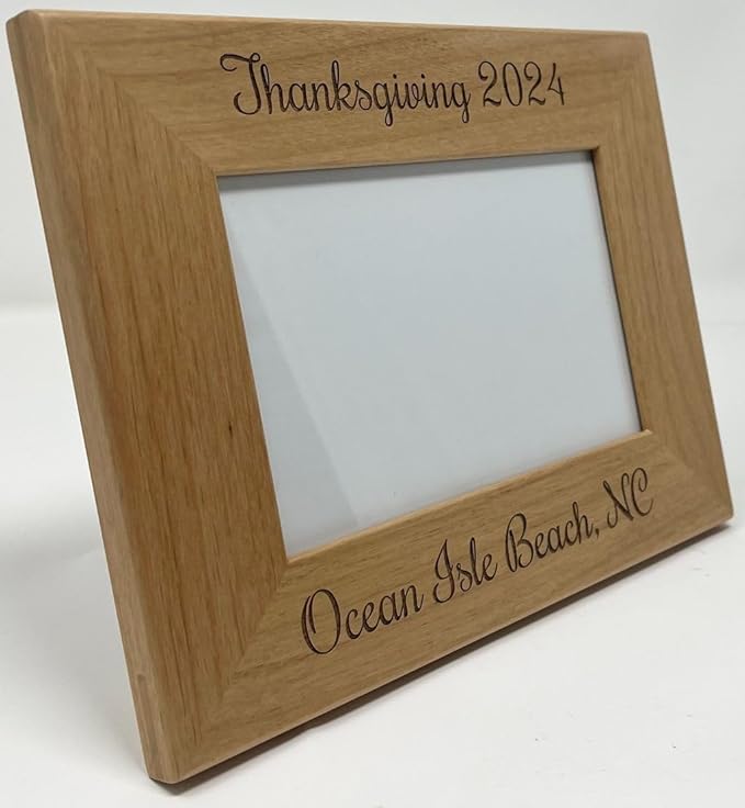 Personalized Add Your Custom Text Hanging/Tabletop Wall Natural Alder Wood Picture Photo Frame Customizable (4x6-inch Horizontal)