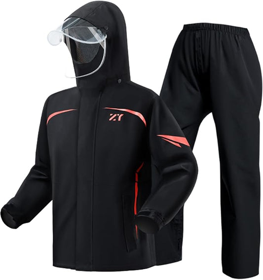Men's Waterproof Rain Suit Rain Gear Jacket and Pant Outdoor Packable Lightweight Breathable Hooded Raincoat