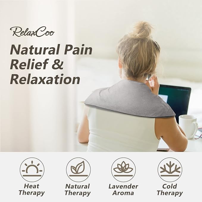 Microwave Heating pad with Washable Cover 7 * 16" Microwavable Moist Heat Pad for Neck Shoulder, Cramps, Back Pain Relief, Warm Compress Rice Bean Bag Hot Pack for Muscles, Joints, Lavender