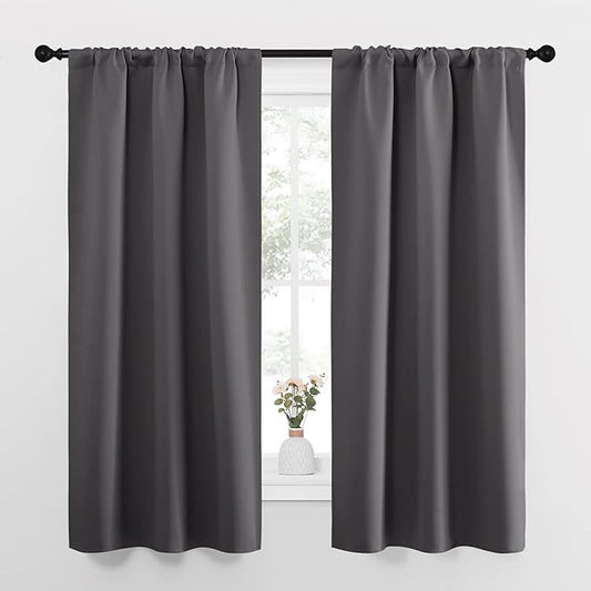 NICETOWN Grey Window Curtains for Bedroom - Home Decoration Thermal Insulated Rod Pocket Blackout Blinds & Drapes for Small Windows (Gray, 2 Panels, W34 x L63 -Inch)