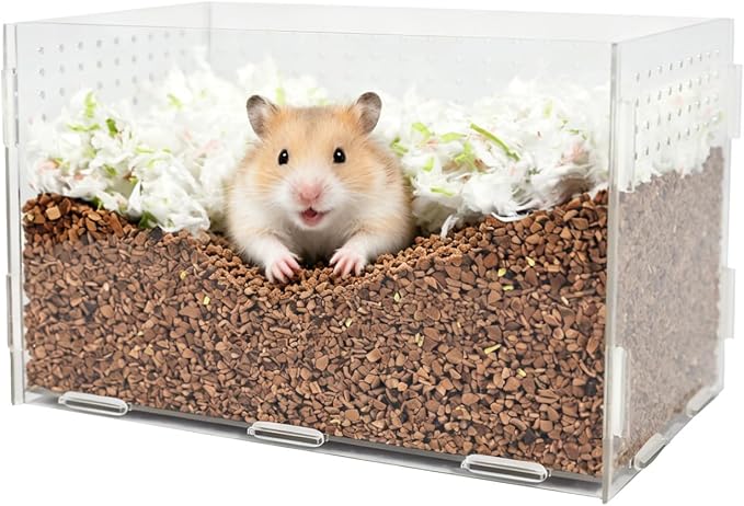 Visible Acrylic Hamster Digging Box, Large Hamster Sand Bath Container for Syrian Hamsters, Dwarf, Gerbils, Hamster Hideout & Enrichment Toy as Cage Accessories
