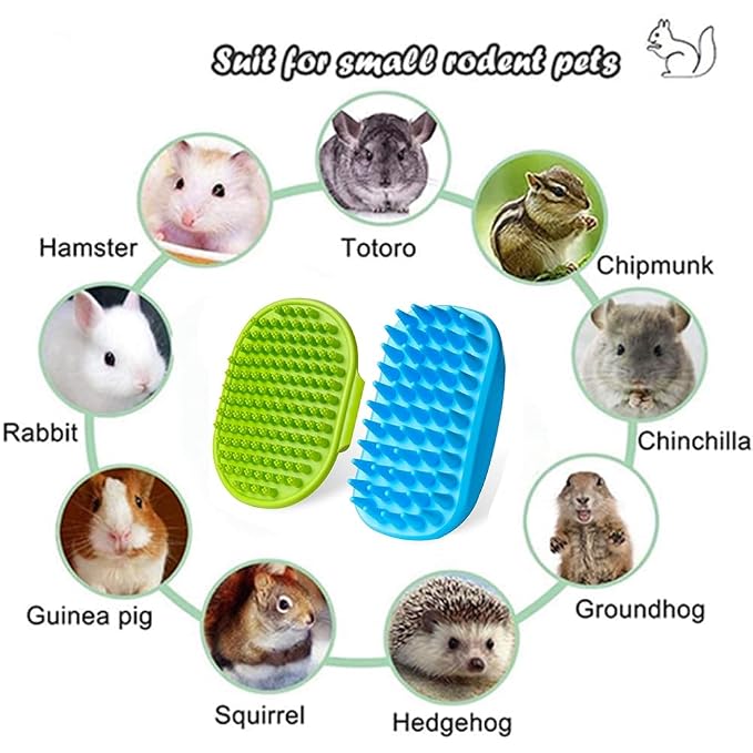 2PCS Dog Bath Scrubber Brush Rabbit Shampoo Brush for Small Animal Shower Washing Brush with Adjustable Handle for Pets Grooming Ferret Guinea Pig Squirrel (Short & Long Pins)