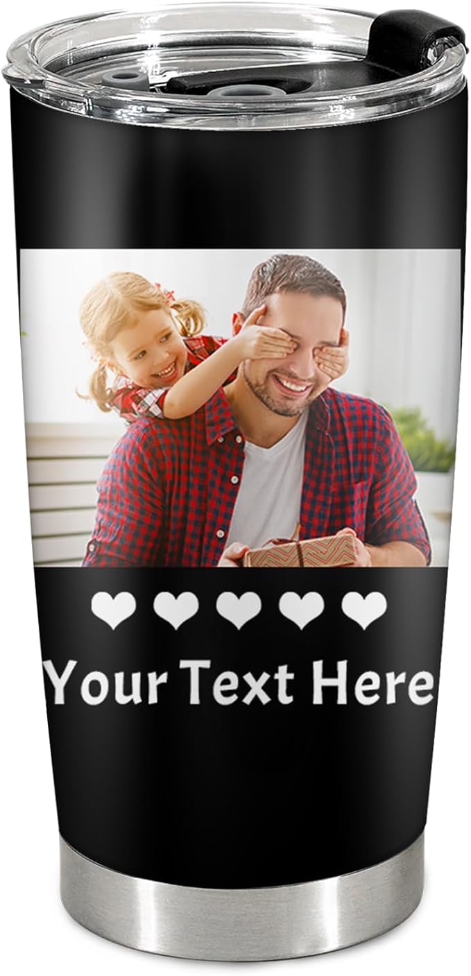 Personalized Picture Tumbler for Men Women, Insulated Stainless Steel Travel Mug, Custom Photo Image & Text on Coffee Cup, Gift for Dad Mom Families Friends,Multi Color