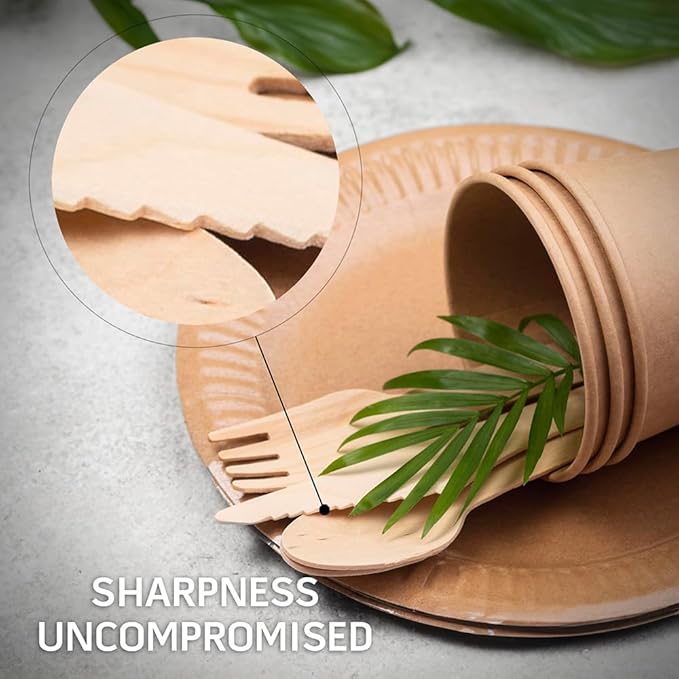 Disposable Wooden Cutlery Set - 360 Pcs Compostable Utensils [180 Forks, 60 Knives, 120 Spoons], Biodegradable Eco-Friendly Wooden Utensil Set, Disposable Cutlery for Parties Camping