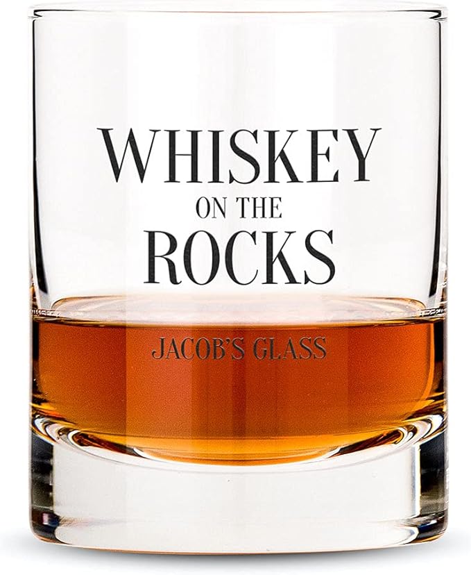 WEDDINGSTAR Personalized Whiskey Glass 11oz - Whiskey Rocks Print