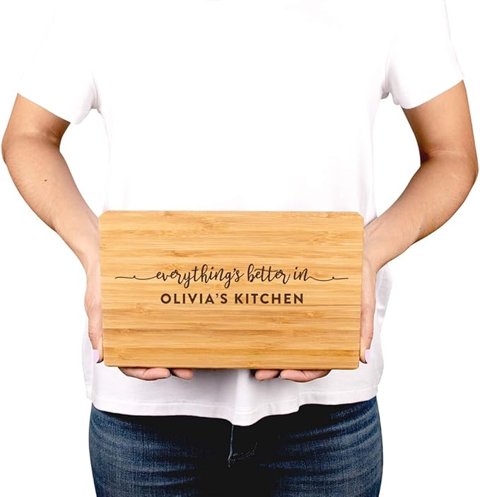 Andaz Press Personalized Laser Engraved Small Bamboo Wood Cutting Board, 9.5 x 6-inch, Everything is Better in Your Kitchen, 1-Pack, Custom Grandma Mother's Day Mom's Birthday Grandma Cutting Board