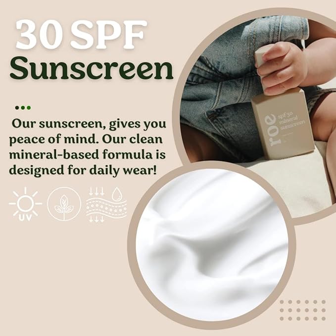 Roe Wellness- Baby Mineral Sunscreen SPF 30 Clean Ingredients | Non-Greasy, Reef Safe, Paraben-Free (2Pack)