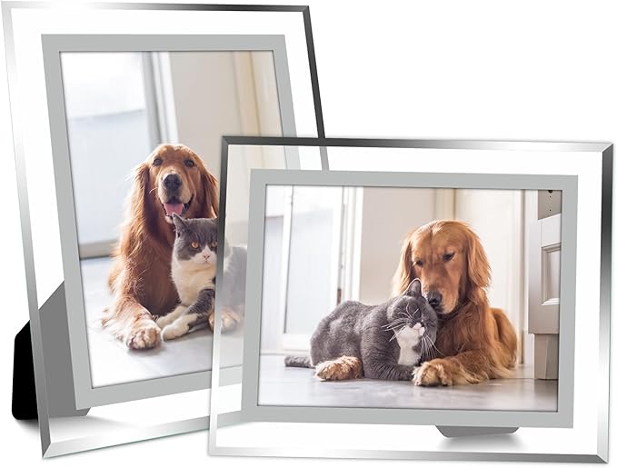 Vienrose 5x7 Picture Frame Set of 2, Clear Glass Photo Frames with Silver Edge, Horizontal or Vertical Display for Tabletop, Desk, Home, Office Decoration