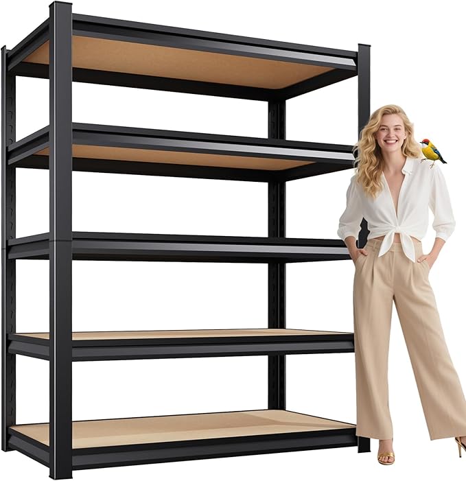 5-Tier Garage Shelving Heavy Duty, 2000LBS Garage Shelves, Adjustable Metal Shelving Unit, Garage Storage Shelves, Utility Storage Rack Shelf，Shelves for Garage Storage, Pantry, 72"H×35.4"W×15.7"D