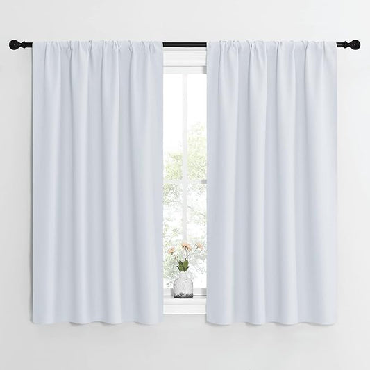 NICETOWN Greyish White Window Curtain Panels - Thermal Insulated Rod Pocket Room Darkening Curtain Sets for Bedroom (Platinum - Greyish White, 2 Panels, 42 by 54)