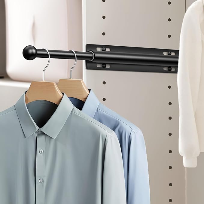 Valet Rod for Closet Pull Out, Retractable Slide Out Valet Rod Closet Organization, 12" Aluminum Valet Clothing Hanger Rods Perfect for Suits, Freshly Pressed Clothes, Black