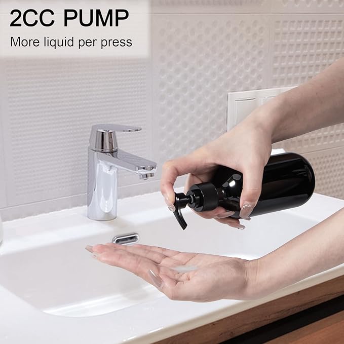Yebeauty Pump Bottle Dispenser, 10oz 300ml Empty Plastic Shampoo Conditioner Dispenser, Refillable Shower Soap Dispenser Pump Bottle Liquid Containers for Kitchen Bathroom, 2 Pack Black