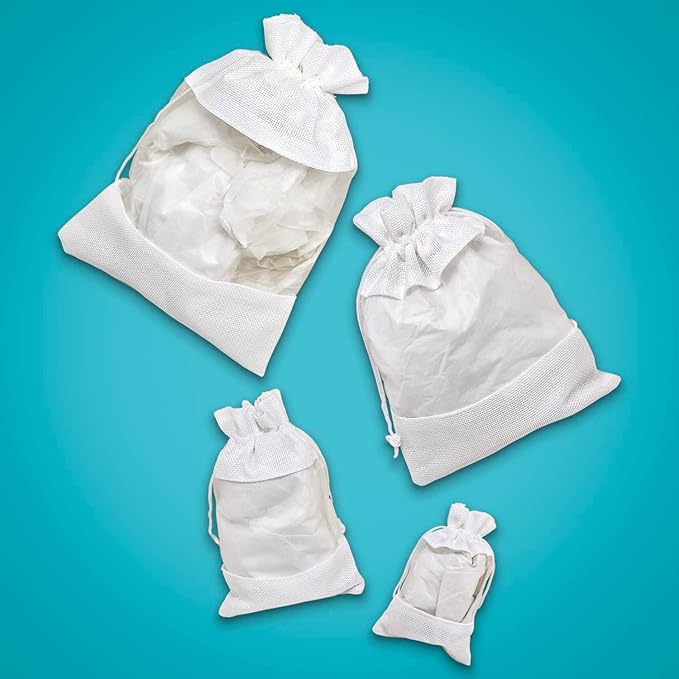 48-Pack X-Large Linen Burlap & Organza Gift Bags w. Drawstrings (7.5x11.5 in, White) - Party Favors, Presents, Samples & Treats Mesh Pouch by The Display Guys