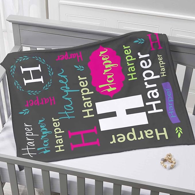 Ship Next Day, Personalized Baby Blanket for Boys Girls, Custom Name Blanket Baby Shower Super Soft Flannel Christmas Easter Birthday Gift for Newborn Toddler Kids