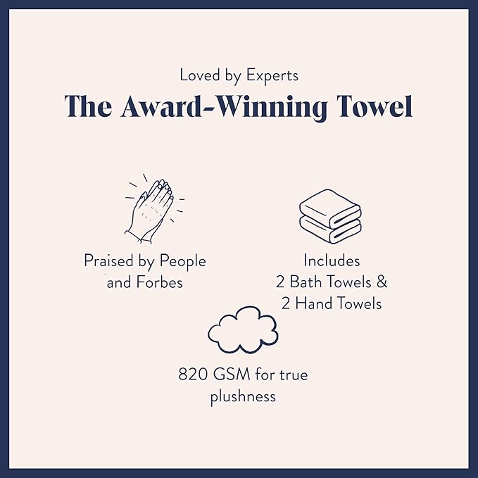 Brooklinen Super-Plush Turkish Cotton Bath Towel Set - 2 Bath Towels + 2 Hand Towels Cotton, 820 GSM, Highly Absorbent, Machine Washable, Perfect for Home & Bathroom (Slate Grey)