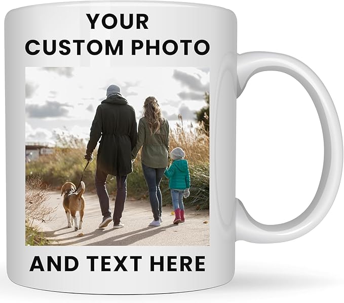 Custom Coffee Mug with Photo, Text, or Logo | Personalized Ceramic Mug 11oz | Customizable Gift for Men, Women | Unique Gift for Birthdays, Holidays, Christmas | White