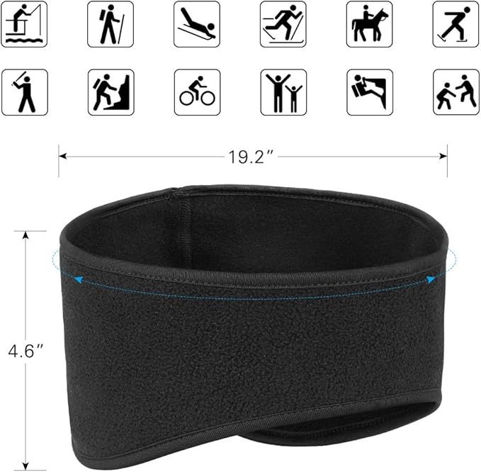 Ear Warmers Headband, Fleece Earmuffs Running Headband Winter Ear Covers Moisture Wicking Ski Sport Headband for Men & Women (19.2 inches, One Size, Cycling)