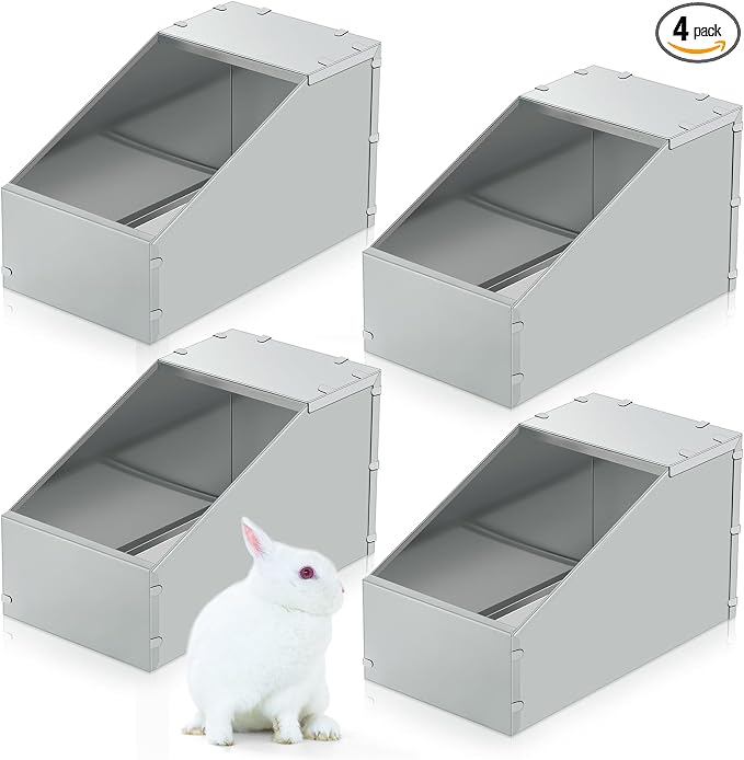 Maxcheck 4 Pcs Galvanized Metal Rabbit Nesting Box Bunny Small Animal Nest with Removable Acrylic Floor Durable Easy to Clean for Indoor Outdoor Use Rabbit Supplies (18.5 * 10.6 * 10 Inch)