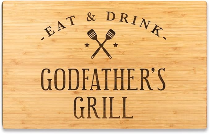 Andaz Press Large Bamboo Wood BBQ Cutting Board Gift, 17.75 x 11-inch, Godfather's Grill, 1-Pack, Laser Engraved Serving Chopping Board Christmas Birthday Chef Kitchen Ideas