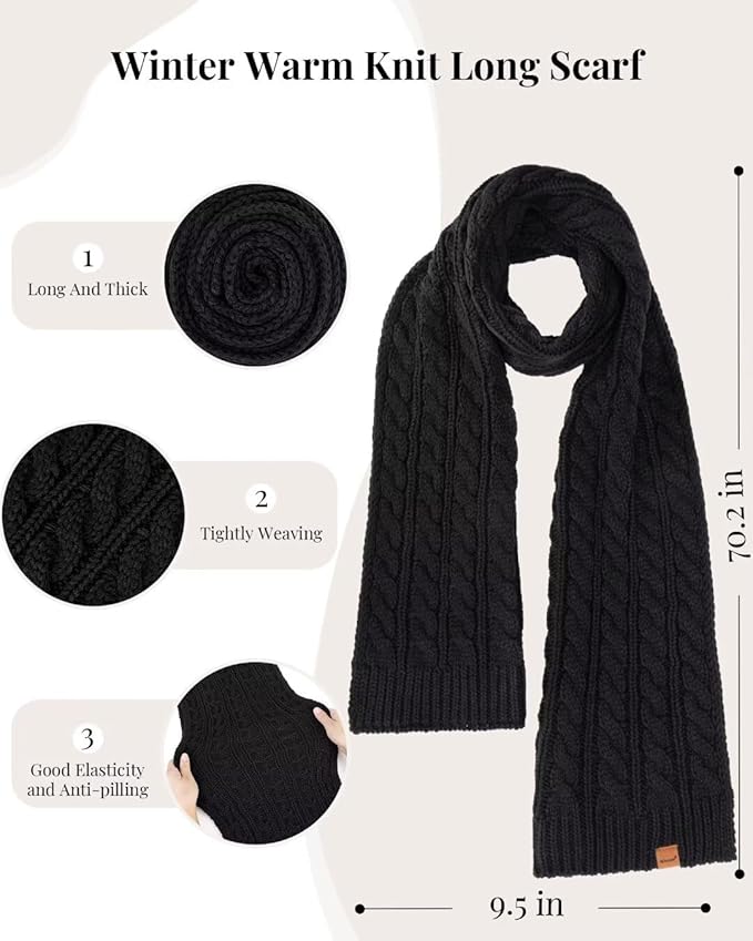 Winter Hat Scarf Glove Set for Women, Fleece Lined Beanie with Double Pom Pom, Touchscreen Gloves Knit Scarf for Cold Weather