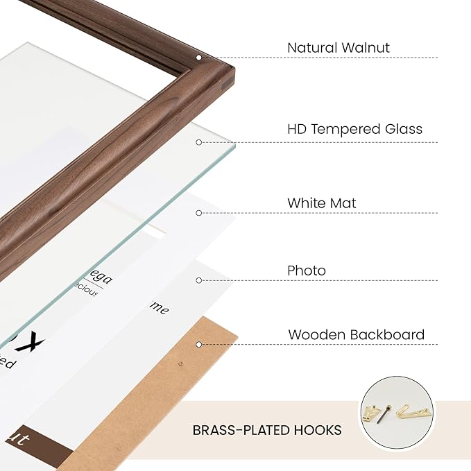 Natural Walnut 9x12 Picture Frames Mat to 6x8 Picture Display Set of 3,Original Wood Handcrafted 9x12 Wooden Photo Frame with Tempered Glass Graduation Family Wedding Pictures Tabletop & Wall Decor
