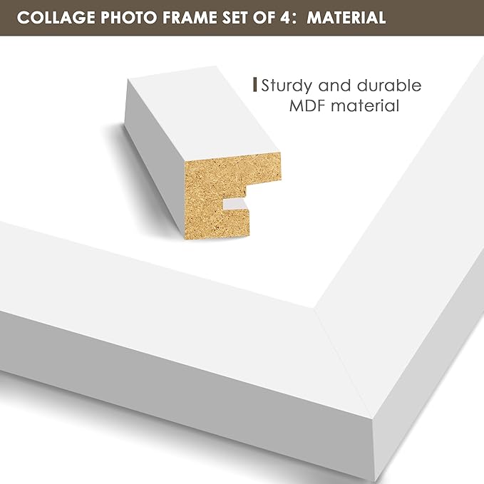 3.5x5 Picture Frame Tempered Glass Front Displays Four 3.5 x 5 Photos Frame Display for Tabletop and Wall Hanging Picture Frame White