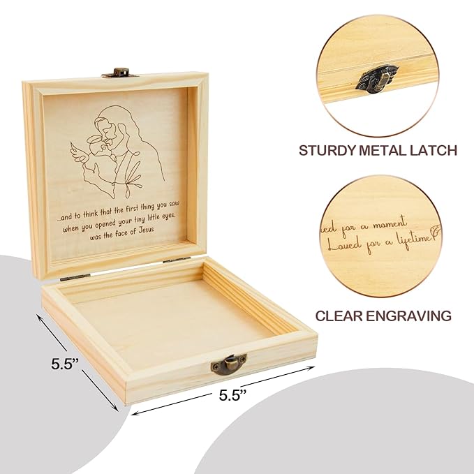 Miscarriage Memory Box, Baby in Jesus' Arms Engraved Wooden Keepsake Box, A Heartfelt Sympathy Gift for Mothers Loss of Baby, Remembrance Gifts Miscarriages, Infant Loss Memorial for Moms