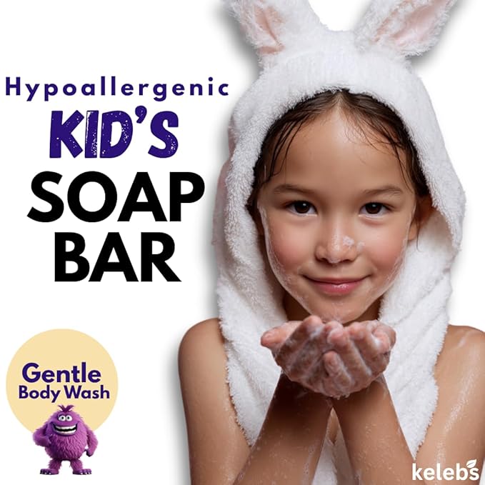 KELEBS Hypoallergenic Kids Soap Bar 2-Pack - Organic & Gentle Lavender Oil Body Wash for Children - Natural Ingredients, Fun Bath Time