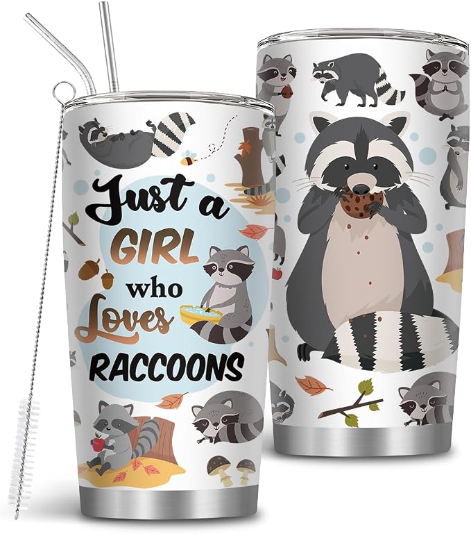 Raccoon Gifts for Women, 20oz Stainless Steel Raccoon Tumbler, Raccoons Mug for Women Sister Bestie Lover Thanksgiving Christmas Birthday Gift, Raccoon Cup with Straw, 1 PCS