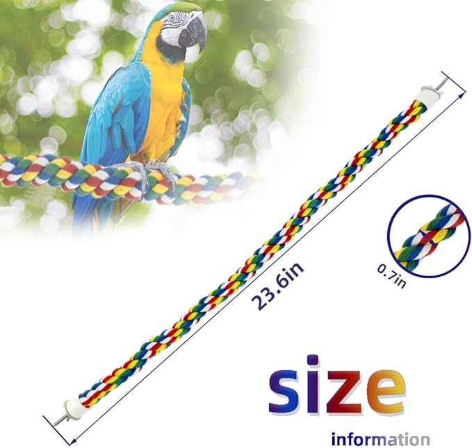 23.6 Inches Colorful Rope Perch for Bird Bungee Climbing Swing Parrot (Pack of 2)
