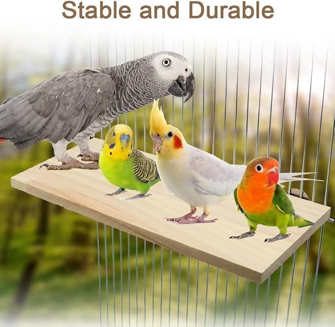 Litewoo Parrot Bird Wood Perch Platform Large Stand Shelf for Budgie, 2PC | Natural wood, sturdy flat bird perch shelf, for small-medium birds/parakeet/cockatiel/conure, easy install & adjustable